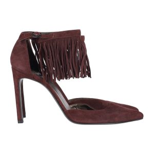 Stuart Weitzman Fringelica Knöchelriemen-Absätze aus burgunderrotem Wildleder