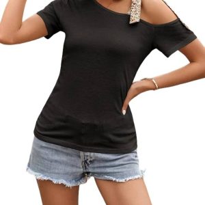 Off The Shoulder Leopard Strap Top in Schwarz 7766669426748