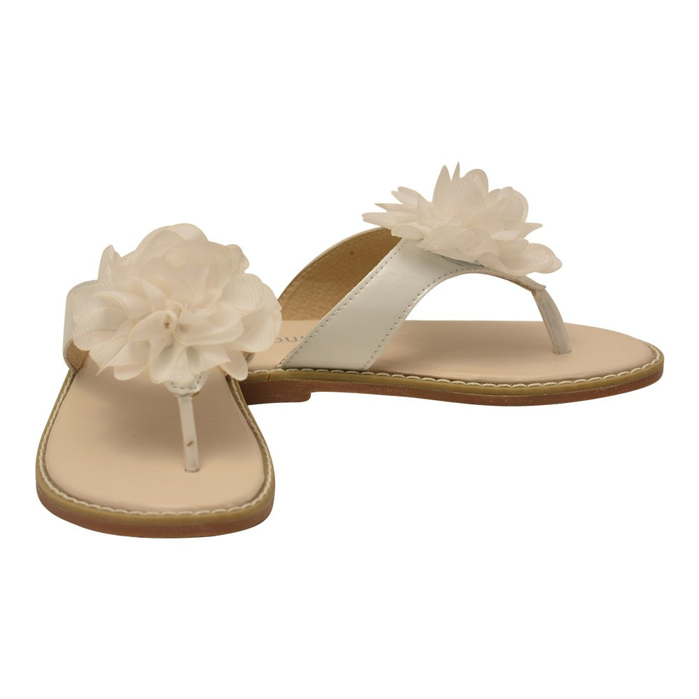 Weiße Organza-Blumen-Tanga-Sandalen für Mädchen, Größe 5, Kleinkind bis 4 Kinder