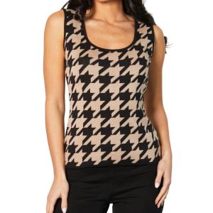 Houndstooth Tank in Schwarz/Sand