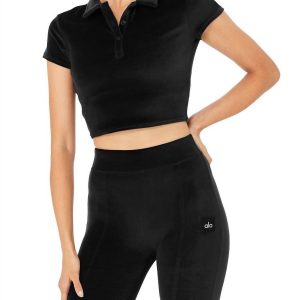 Velour Choice Polo Top in schwarz