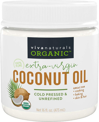 Viva Naturals Bio-Kokosöl, unraffiniertes, kaltgepresstes Kokosöl extra vergine, Usda Bio- und Nicht-Gmo-Kochöl, super wie Haaröl und Hautöl, 16 Unzen