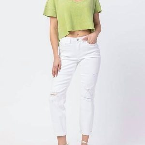 Mid-Rise Boyfriend Destroyed Jeans in weiß 7704792694844