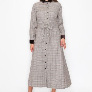 Mauve Plaid Maxi Hemd Kleid 7832921964604