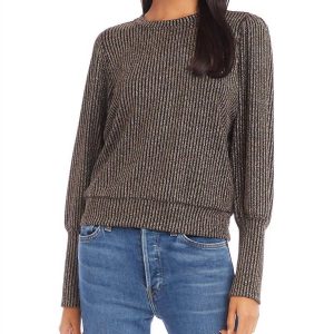 Bishop Sleeve Top in Schwarz/Gold