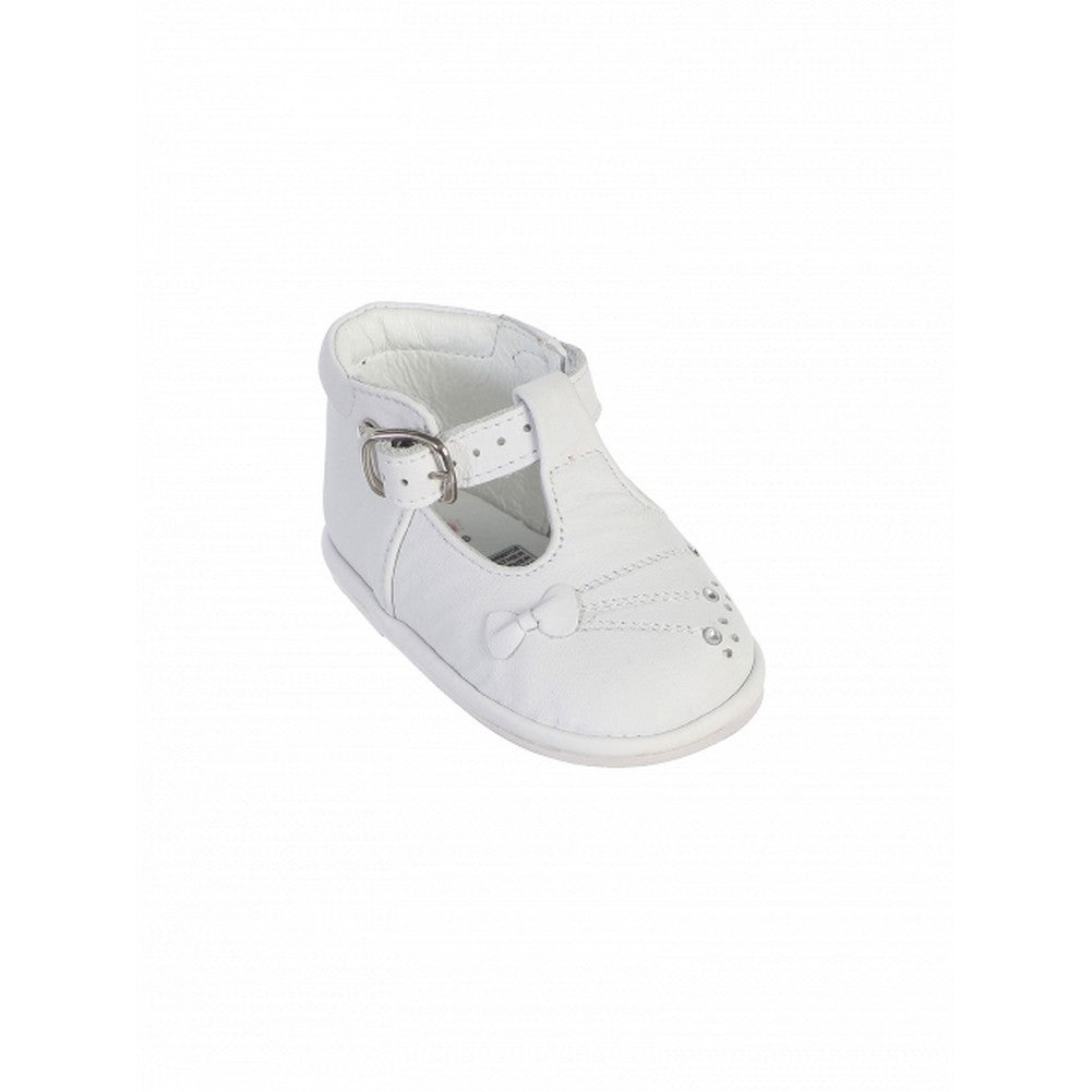 Weiße T-Riemen-Taufschuhe für Mädchen aus Leder mit Schnallenverschluss, 1–4 Babys