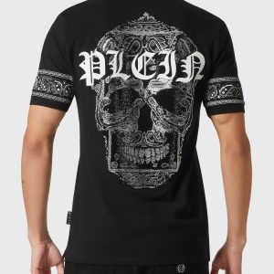 schmale Passform Poloshirt ss paisley Strass