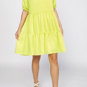 Flowy Tiered kurzes Kleid in Zitrone