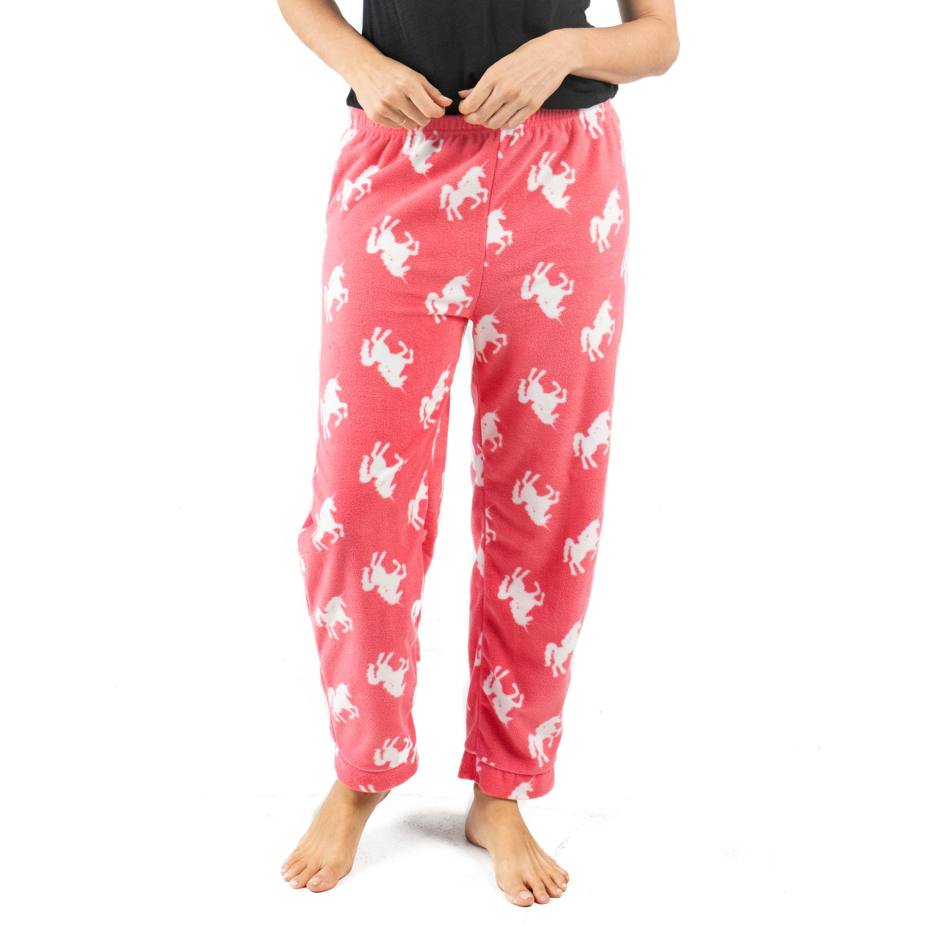 Damen Fleece Pyjama Hose Einhorn