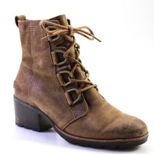 Sorel Damen-Stiefeletten zum Schnüren mit Blockabsatz, braunes Wildleder