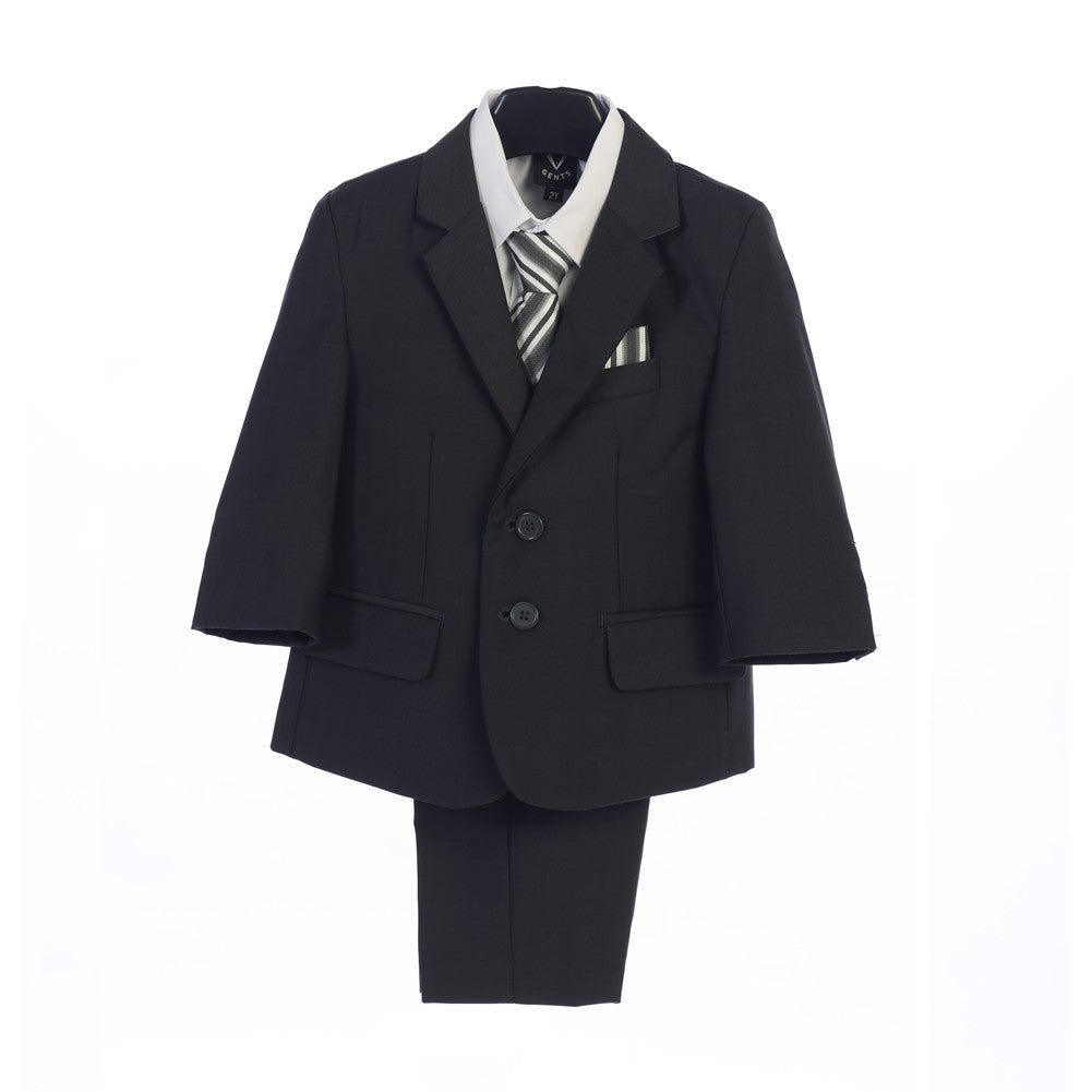 Dunkelgraue Jacke, Weste, Einstecktuch, Krawatte, Hemd, Hose, 5-teiliger Anzug für große Jungen, 8–14