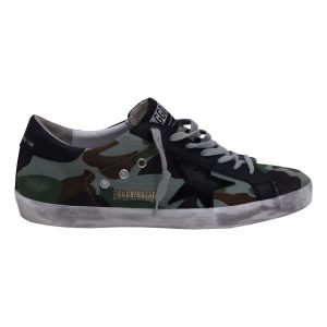 Golden Goose Superstar Camo Trainers in grüne Baumwolle und schwarzes Leder – 7707793752124