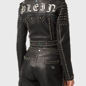 Vintage Leder beschnitten Biker Jacke Nieten 7676521676860