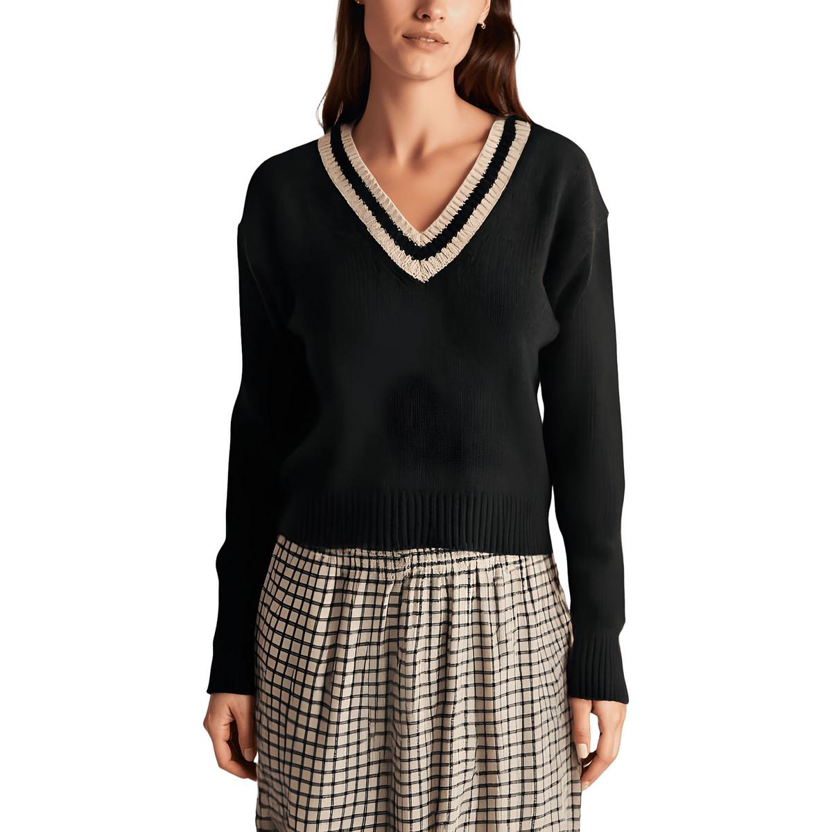 Crop Merino Pullover aus Wolle mit V-Ausschnitt