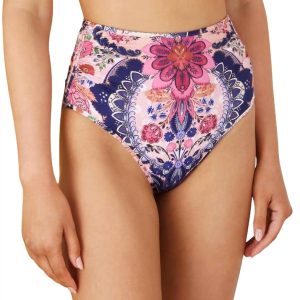 Damen Lorbeer rouched hohe Taille Hose in Marine Barock mit Blumenmuster