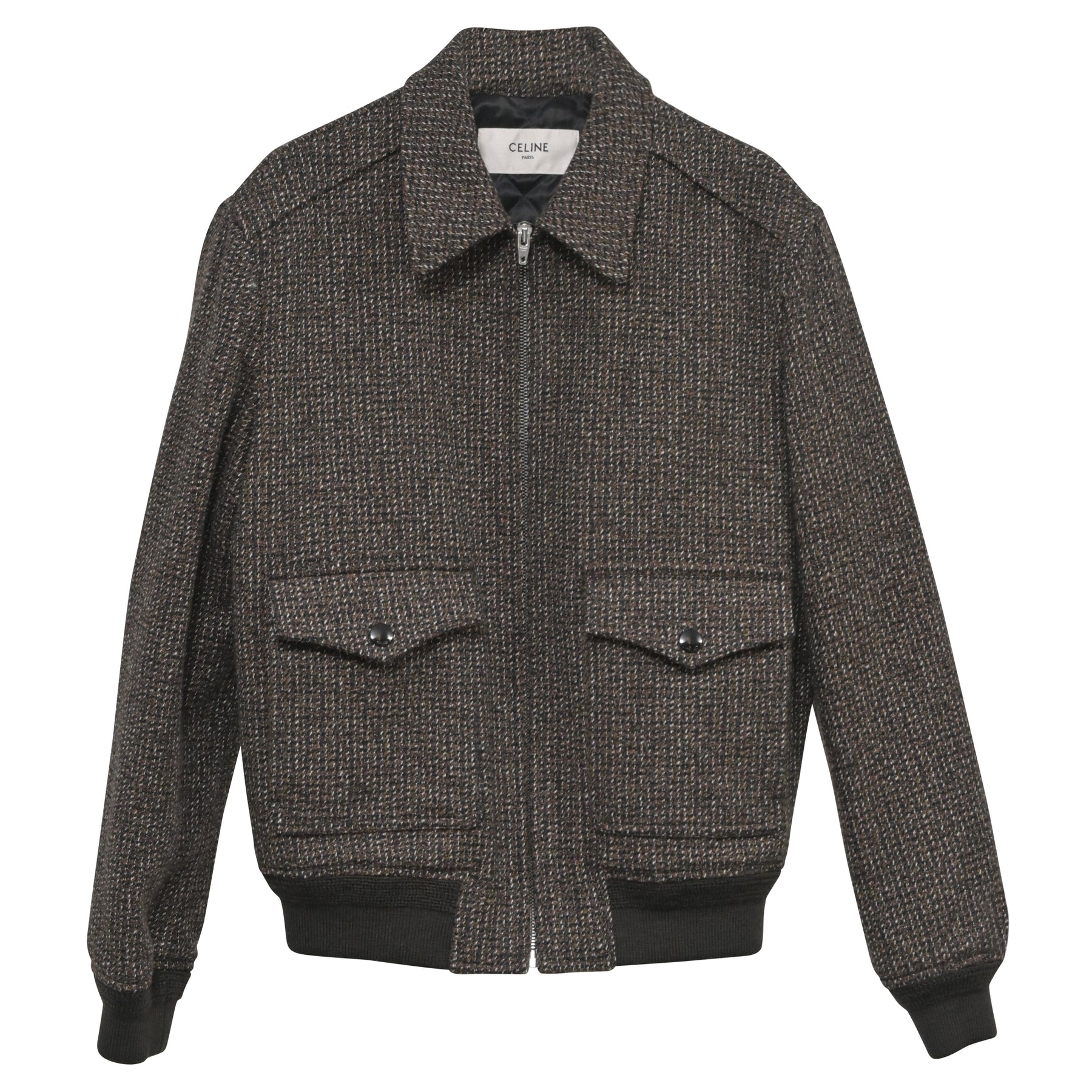 Celine Teddy Tweed Hunting Jacke aus brauner Wolle 7748725801020