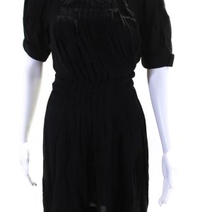 Balenciaga Damen rund Hals kurze Ärmel plissierte Mini-Kleid schwarz – 7833605079100