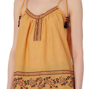 Damen bestickt Baumwolle Tank Top in gelb 7676643311676