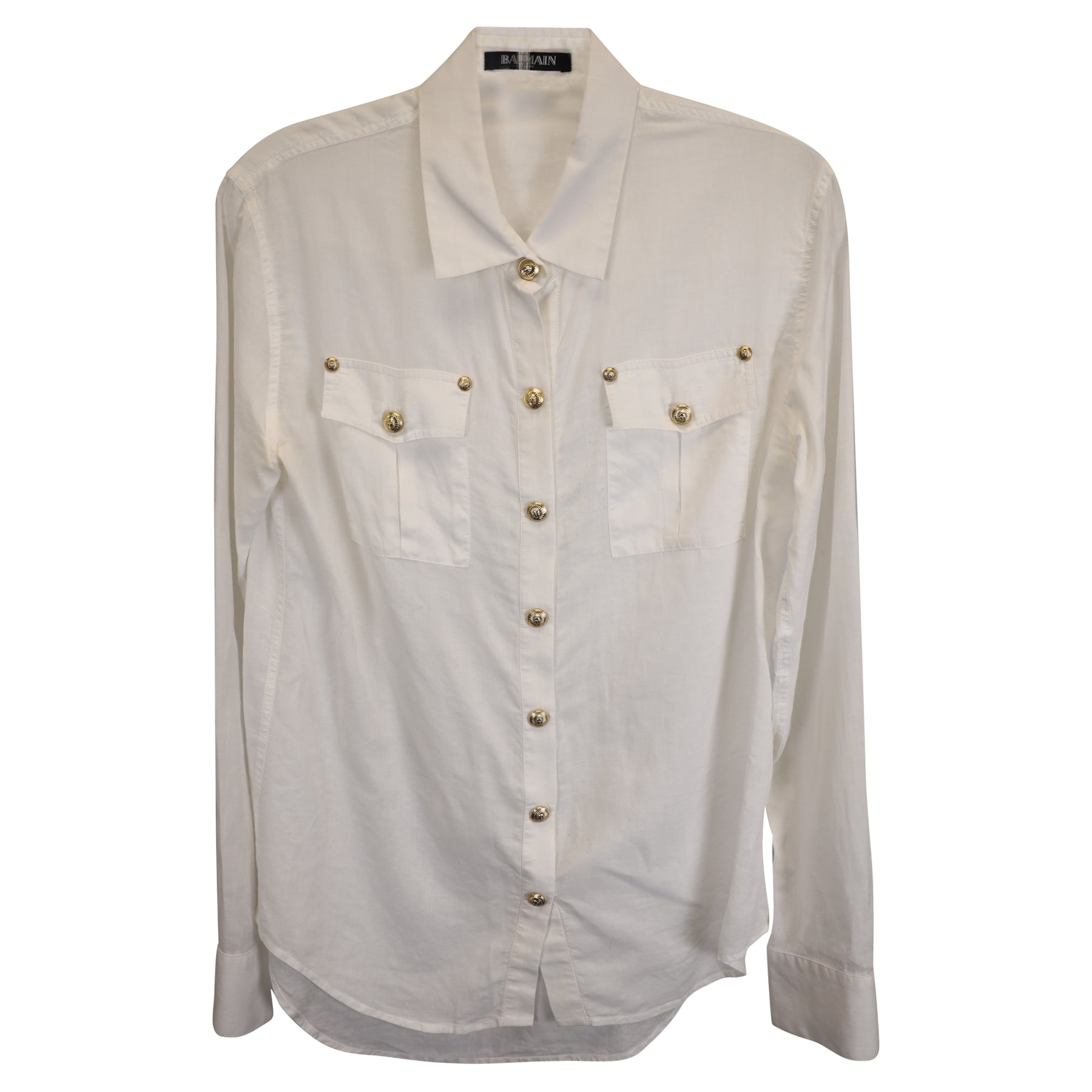 Balmain Gold Knopf Hemd aus weißer Baumwolle 7748769644604
