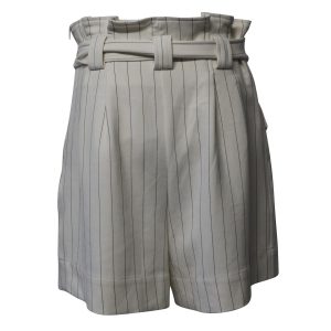 Ganni Pin Stripe Paperbag Shorts aus weißem Polyester