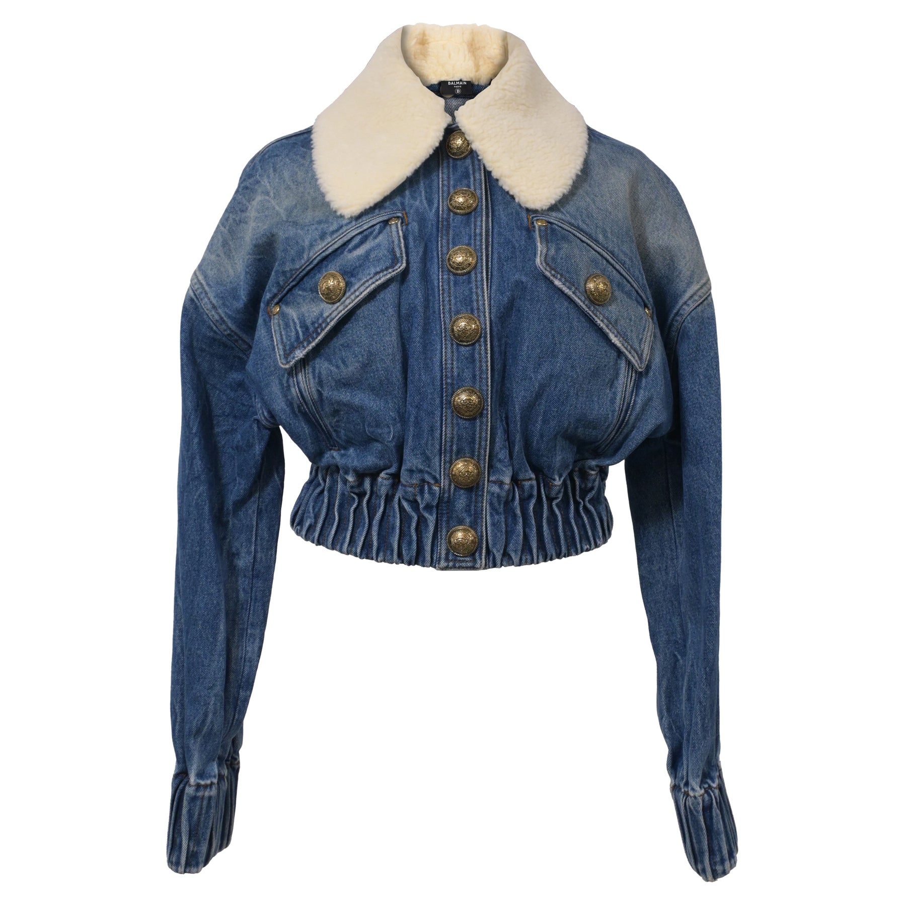 Balmain Sherpa Collar Jacke in blau Denim 7765002977340