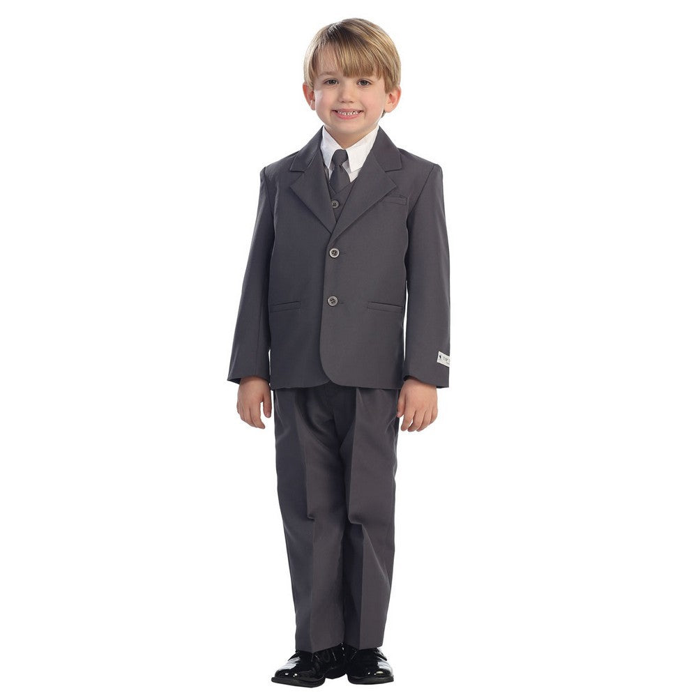 Einreihige Jacke, Weste, Hemd, Krawatte, Hose, 5-teiliger Anzug für große Jungen, Anthrazitgrau, Größe 8–20