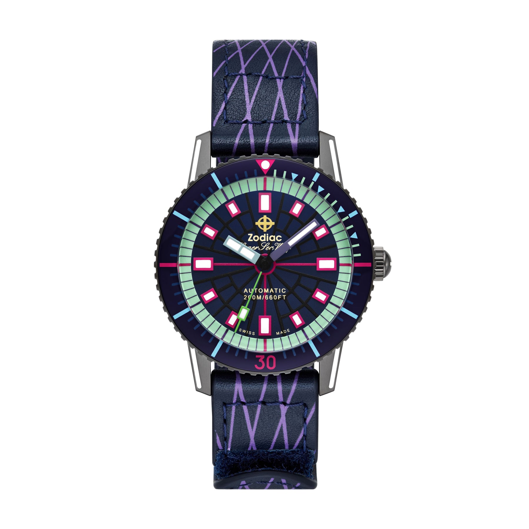 Zodiac Herren super Meer Wolf Laser Tag Edition Kompression Taucher automatisch, grau Edelstahl Armbanduhr 7610242465852