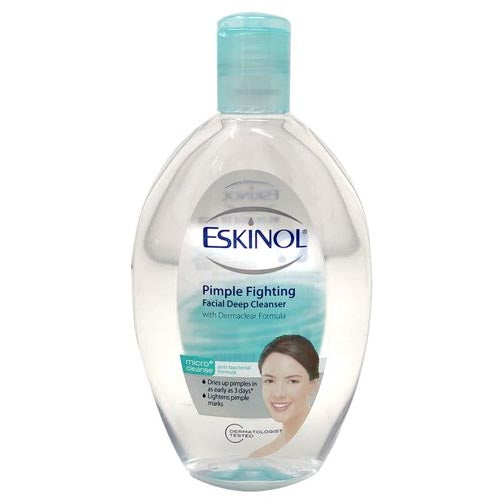 Eskinol – Pimple Fighting – Facial Deep Reinigungsmittel mit dermaclear Formel – Mikroreinigung – antibakterielle Formel – 225 ml