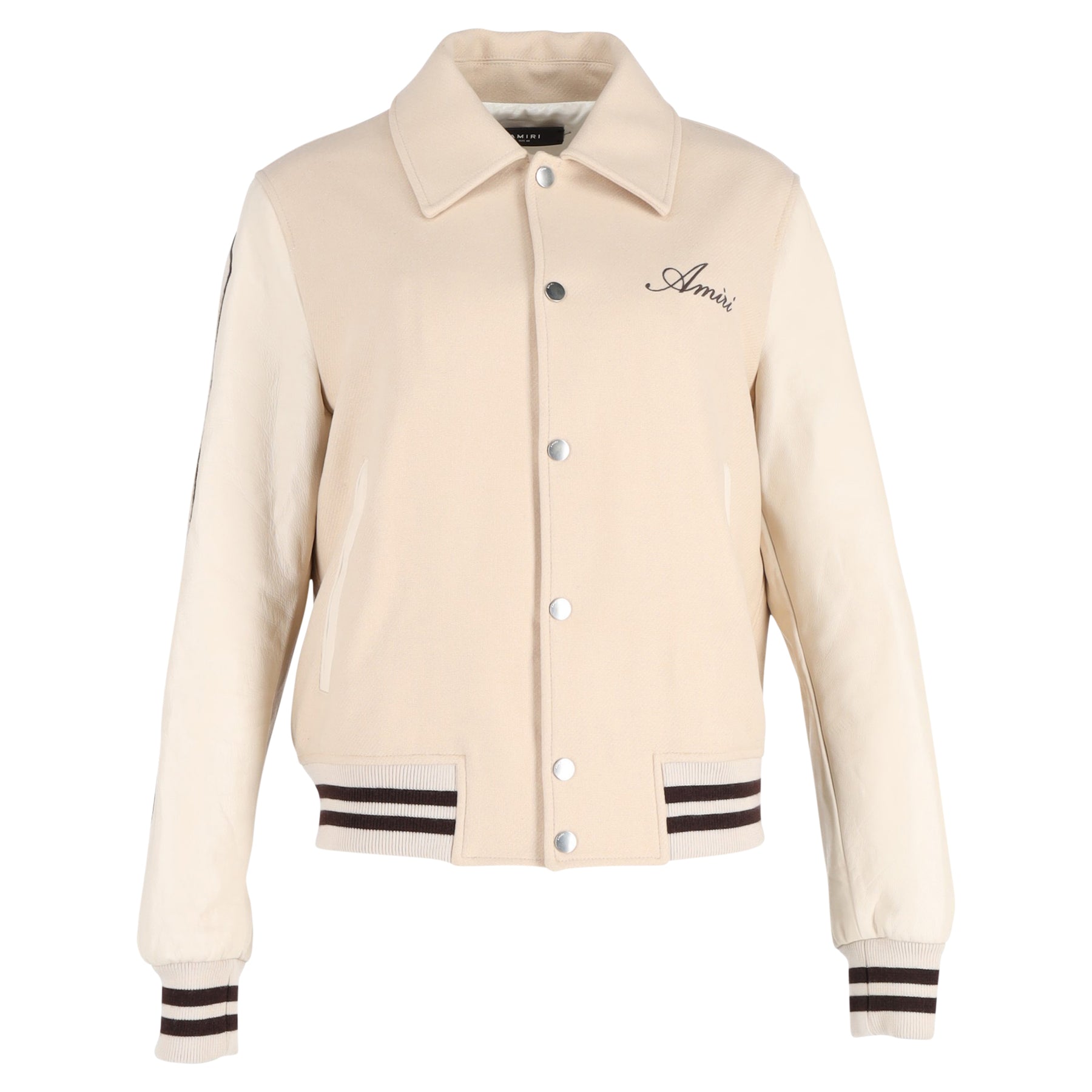 Amiri Bones Varsity Jacke aus beige Wolle 7748670947388