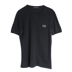 Dolce & Gabbana Logo-Plaketten-T-Shirt aus schwarzer Baumwolle
