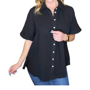 Gauze Babydoll Blouse in Schwarz 7766651273276