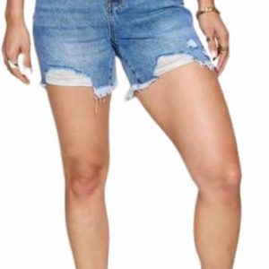 hohe Taille starren magischen Knopf fliegen Cutoff Shorts in mittlerer Waschung – 7707834253372