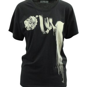 Alexander McQueen Rose Print Pattern T-Shirt aus schwarzer Baumwolle 7833188433980