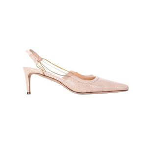 By Far Gabriella Stingray-Effect Slingback Pumps aus beige Leder 7704709726268