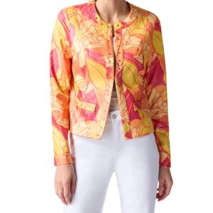 Tropical Print Kunstlederjacke in rosa/multi 7676692398140