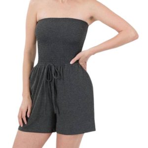 Smocked Shorts Jumpsuit in anthrazit
