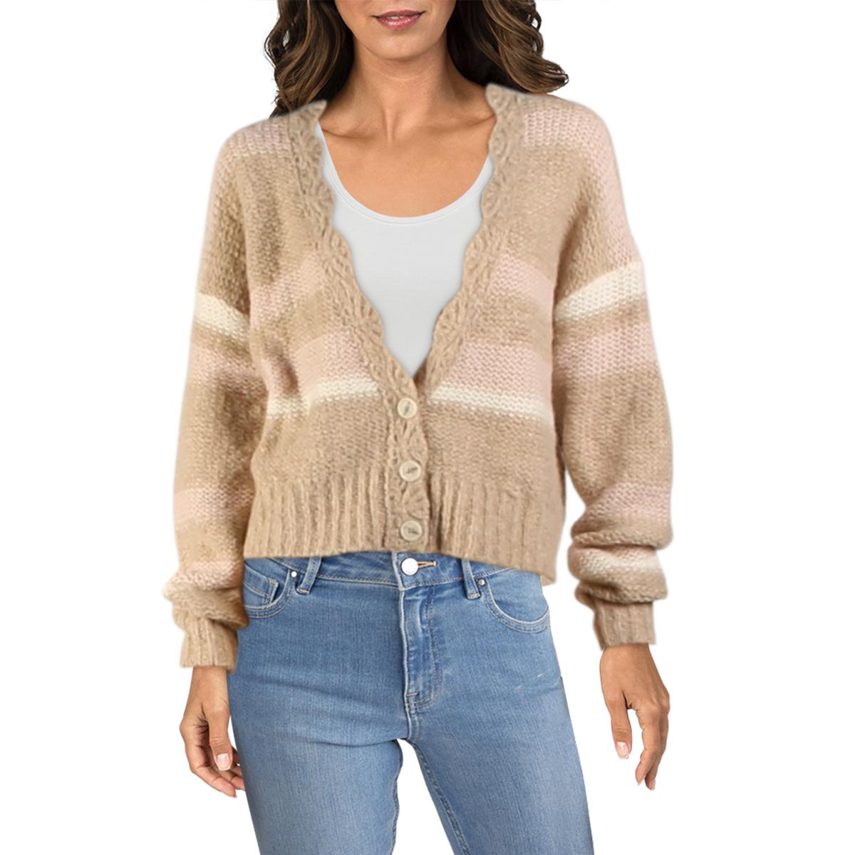 Wollmischung scalloped Trimm Strickjacke Pullover