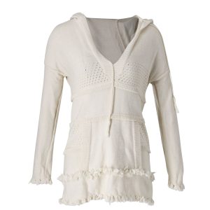 Tory Burch Kapuzenbaja Pullover in Creme Baumwolle