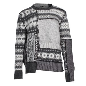 Alexander McQueen Patchwork-Fair-Isle-Pullover aus grauer Wolle