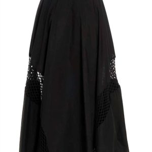Damen-Maxirock mit hoher Taille und Ausschnitten und Details in Schwarz