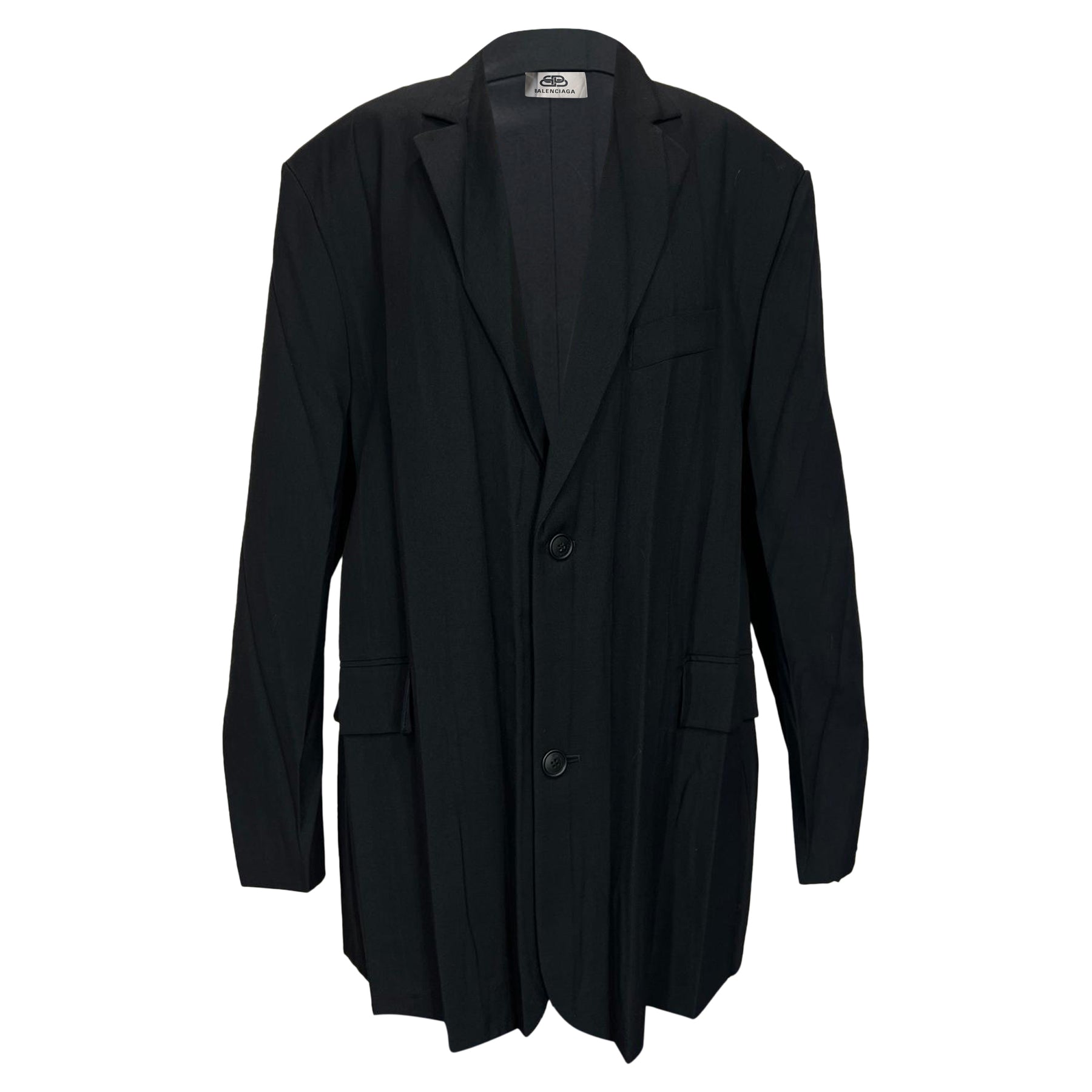 Balenciaga Einreihiger Blazer mit Taschen aus schwarzem Polyester 7833240928316