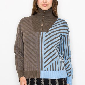 Geometric Color-Block Turtleneck Pullover 7832921702460