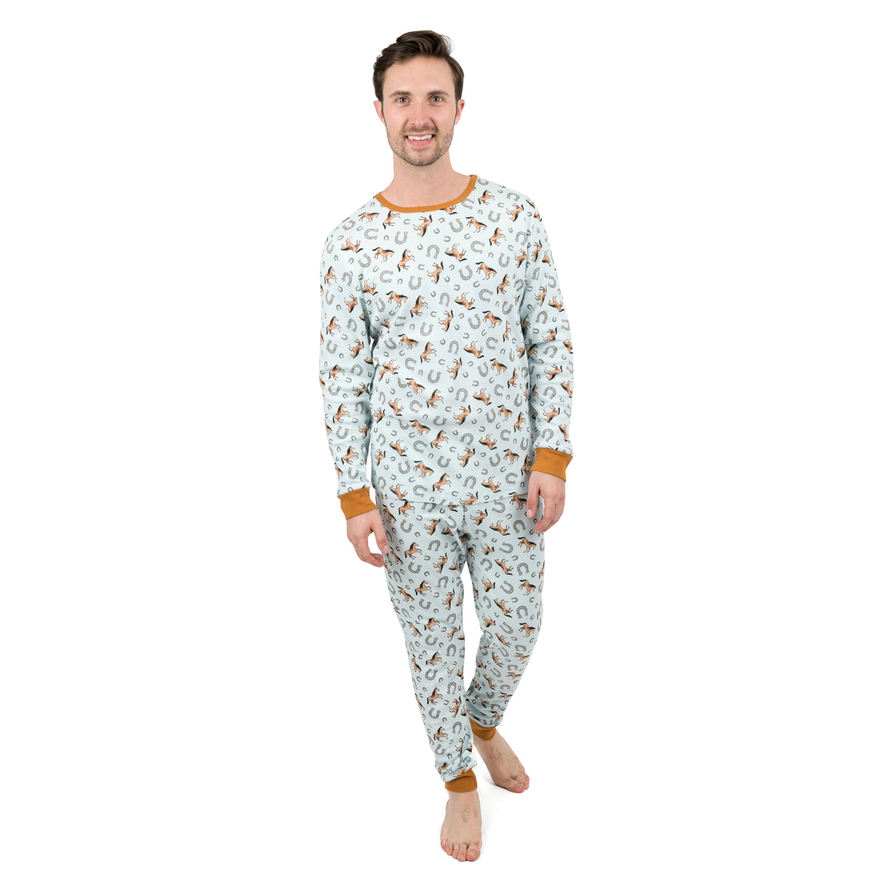 Herren zwei Stück Baumwolle Pyjama Pferd