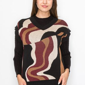 Burgundy Wave V-Ausschnitt Weste 7833008144444