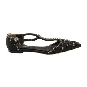 Dolce & Gabbana Crystal Embellished Lace T-strap Sandalen aus schwarzem Leder 7703692574780