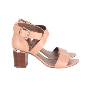 Tory Burch Jones 70 mm Blockabsatz-Sandalen aus beigem Leder