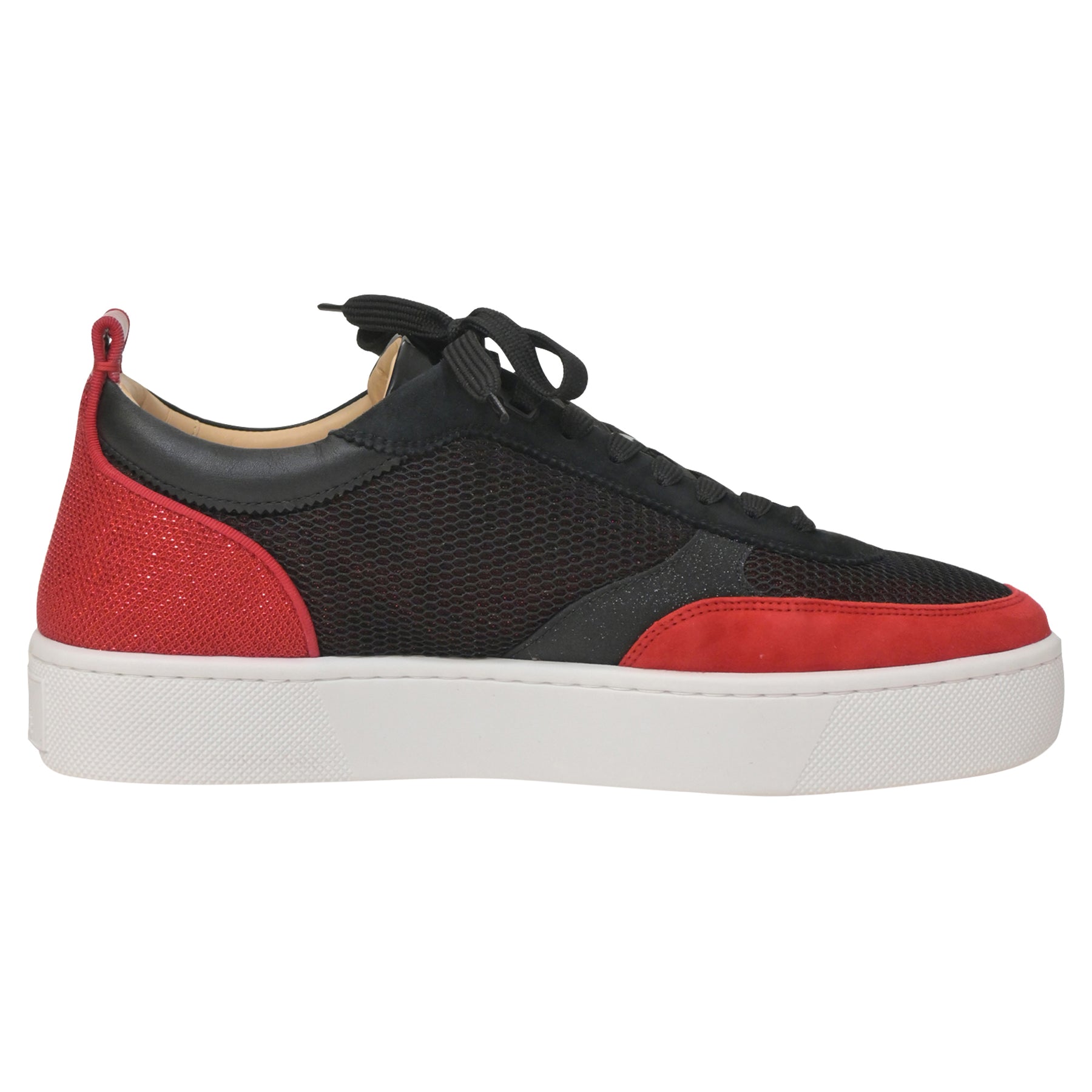 Christian Louboutin Happyrui Sneakers in schwarzem Mesh und rotem Wildleder 7748706172988