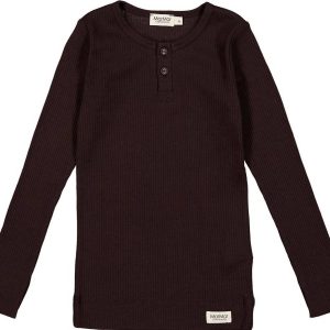 Jungs gerippt langen Ärmel Henley-Shirt in dunkle Schokolade