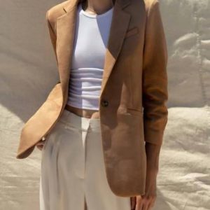 Sandelle Faux Wildleder Blazer in Kastanienbraun