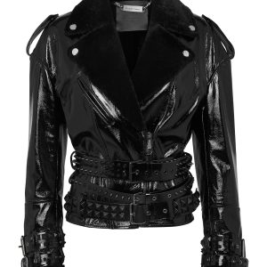 Oversized Schaft & Lack Lederjacke 7676518498364